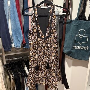 A.L.C. Black Floral Halter Dress with Tassel Detail